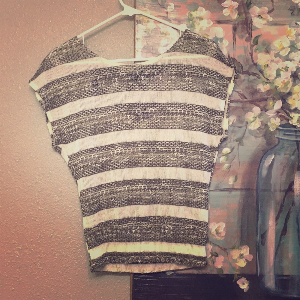 Army green & cream striped blouse